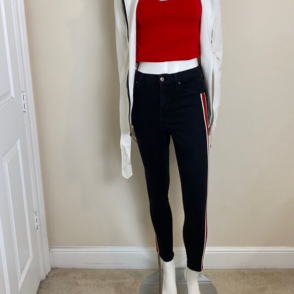 Asos Jeans Size 28 Black with Red Stripe Topshop - Picture 4 of 12